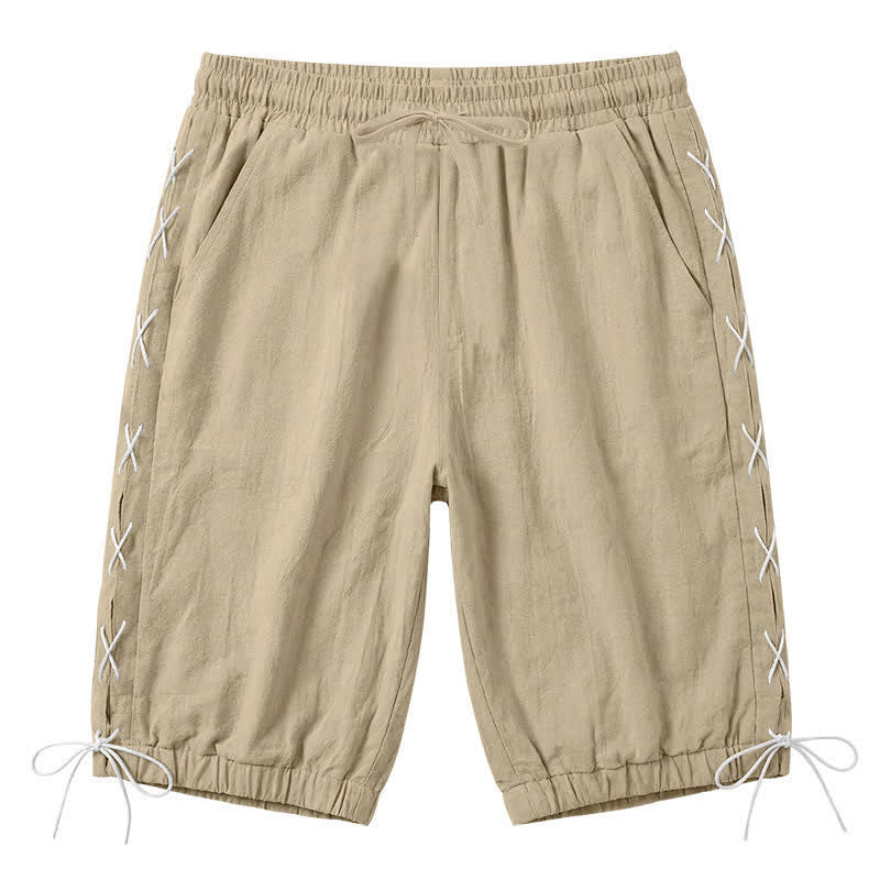 Pantalones cortos tipo bermudas Buddha Stones de verano con cordón ajustable y abertura lateral, color liso, para hombre, con bolsillos. - Broncearse - US/UK/AU44，EU54 (3XL) - image 0