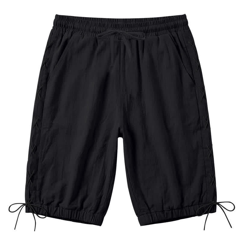 Pantalones cortos tipo bermudas Buddha Stones de verano con cordón ajustable y abertura lateral, color liso, para hombre, con bolsillos. - Negro - US/UK/AU44，EU54 (3XL) - image 9