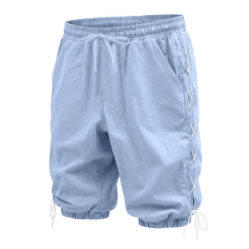 Pantalones cortos tipo bermudas Buddha Stones de verano con cordón ajustable y abertura lateral, color liso, para hombre, con bolsillos. - image 17