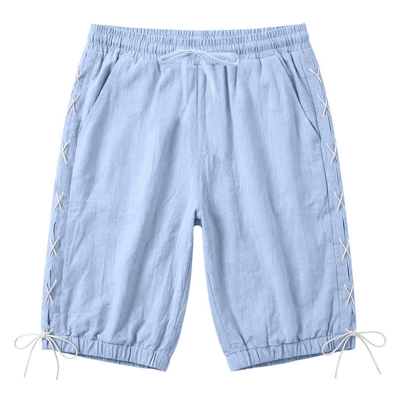 Pantalones cortos tipo bermudas Buddha Stones de verano con cordón ajustable y abertura lateral, color liso, para hombre, con bolsillos. - Azul claro - US/UK/AU44，EU54 (3XL) - image 16