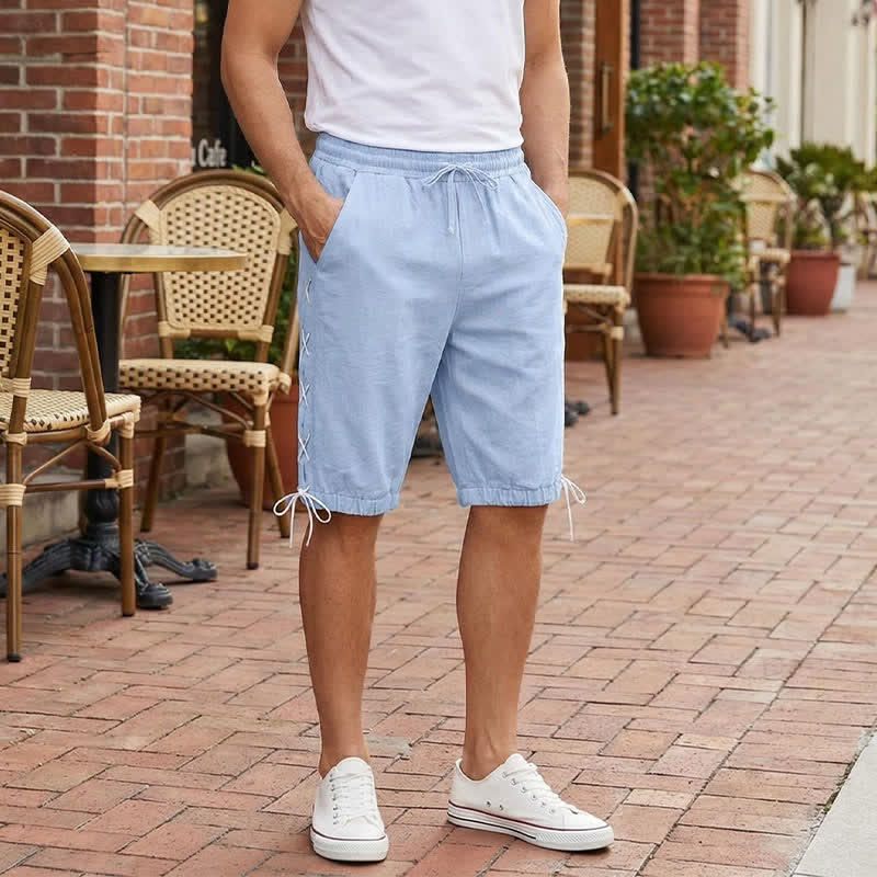 Pantalones cortos tipo bermudas Buddha Stones de verano con cordón ajustable y abertura lateral, color liso, para hombre, con bolsillos. - image 19