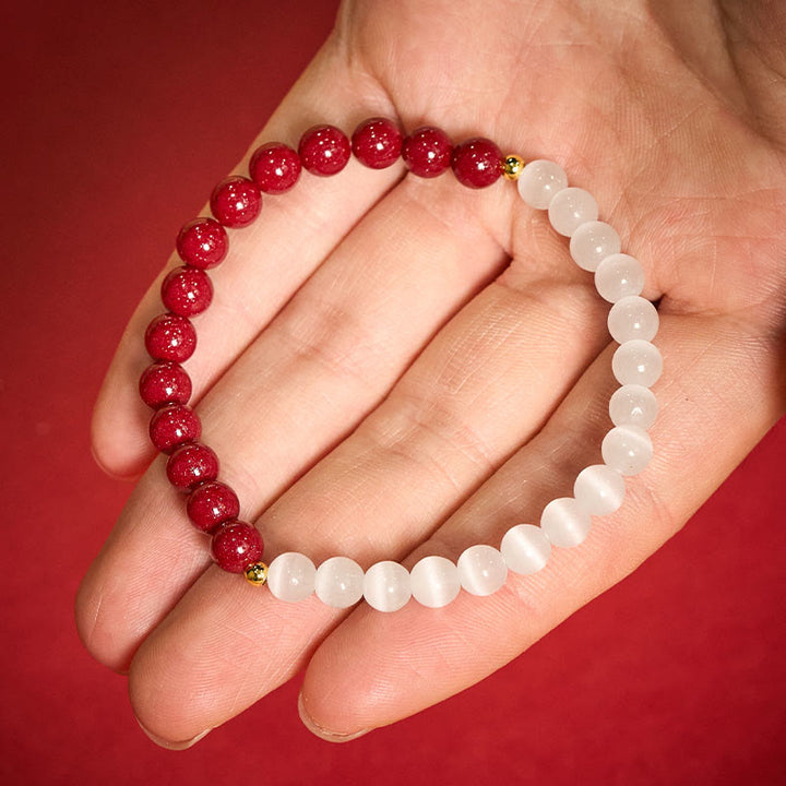 Buddha Stones Pulsera calmante ojo de gato blanco cinabrio - Cinabrio de 6 mm (circunferencia de la muñeca: 14-15 cm) - image 12