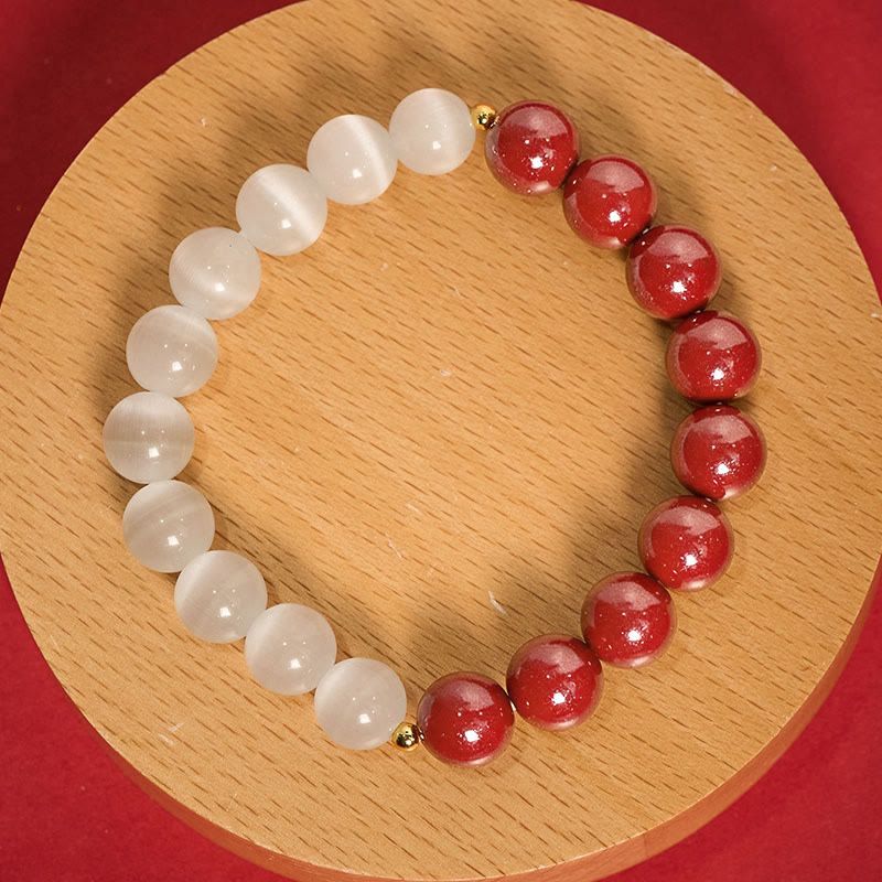 Buddha Stones Pulsera calmante ojo de gato blanco cinabrio - image 21