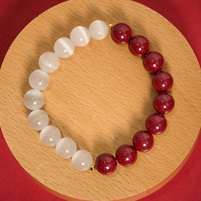 Buddha Stones Pulsera calmante ojo de gato blanco cinabrio - image 2