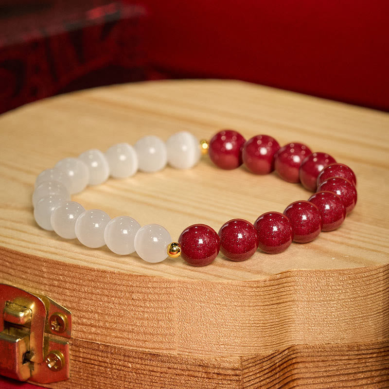 Buddha Stones Pulsera calmante ojo de gato blanco cinabrio - Cinabrio de 8 mm (circunferencia de la muñeca: 15-16 cm) - image 9