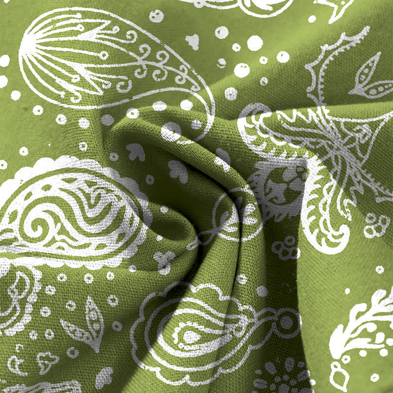 Buddha Stones Pantalones de mujer de algodón y lino con estampado paisley en color oliva, cintura elástica y pernera ancha con bolsillos. - image 3