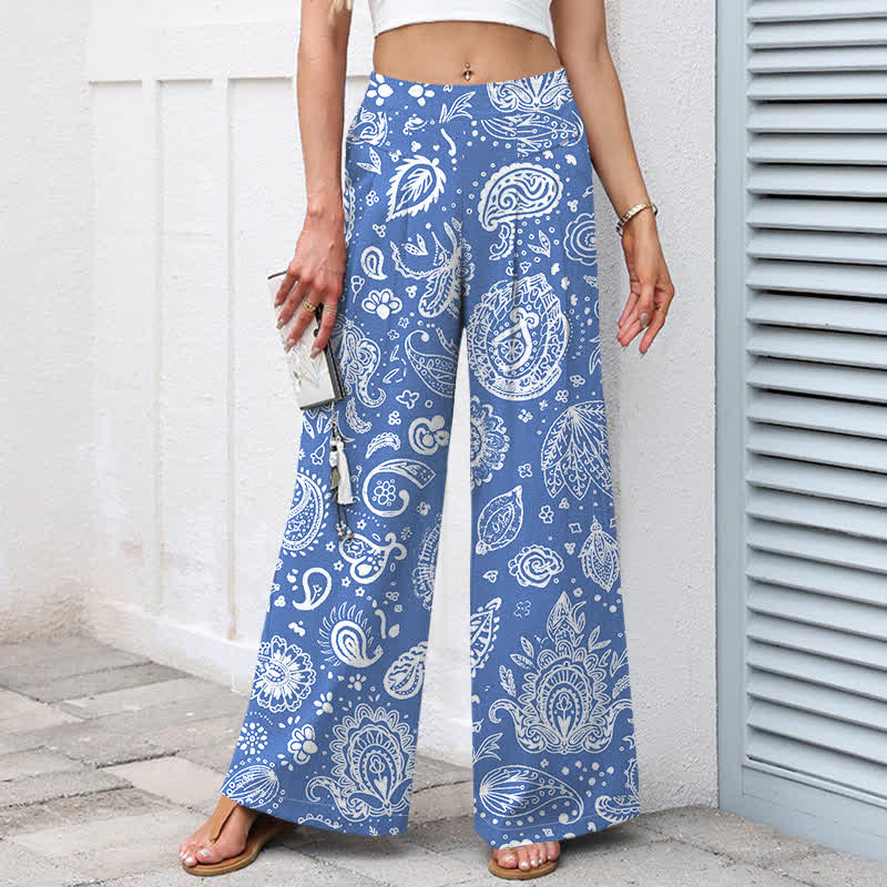 Buddha Stones Pantalones de mujer de algodón y lino con estampado paisley en color oliva, cintura elástica y pernera ancha con bolsillos. - image 5