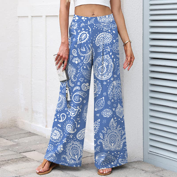Buddha Stones Pantalones de mujer de algodón y lino con estampado paisley en color oliva, cintura elástica y pernera ancha con bolsillos. - image 5