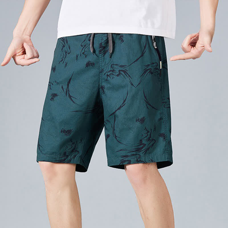 Buddha Stones Pantalones cortos de algodón para hombre con cordón ajustable, estampado abstracto y bolsillos. - image 15