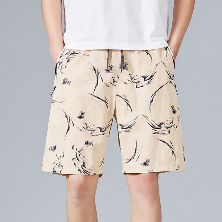 Buddha Stones Pantalones cortos de algodón para hombre con cordón ajustable, estampado abstracto y bolsillos. - Trigo - US/UK/AU48，EU58(5XL) - image 0