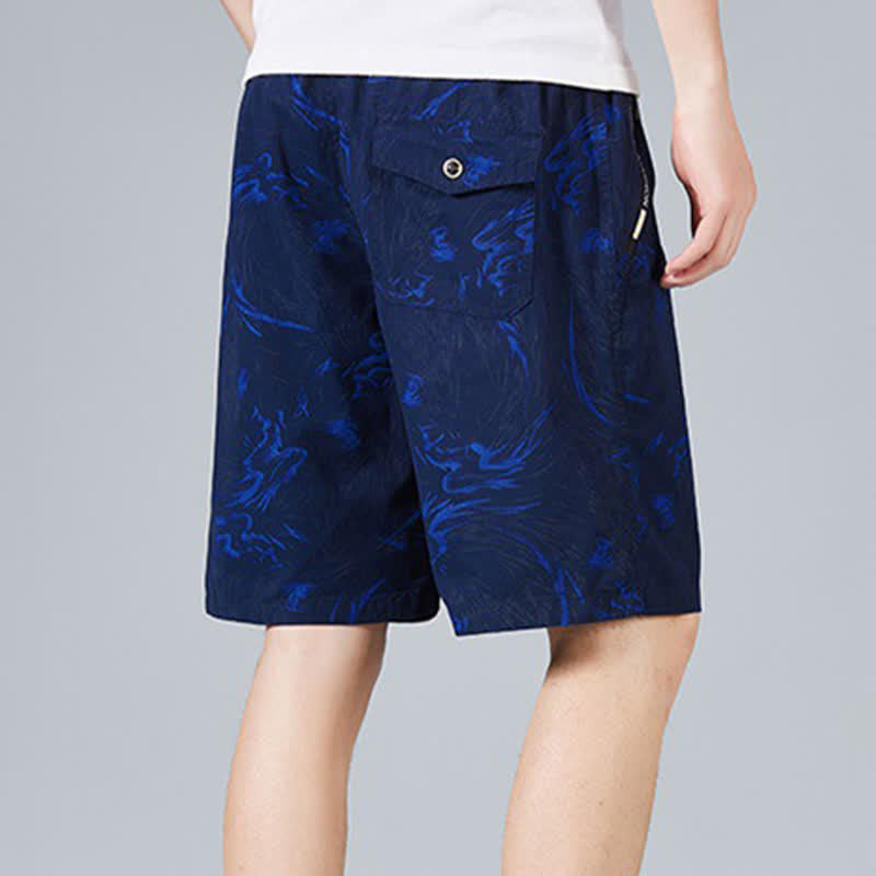 Buddha Stones Pantalones cortos de algodón para hombre con cordón ajustable, estampado abstracto y bolsillos. - image 9