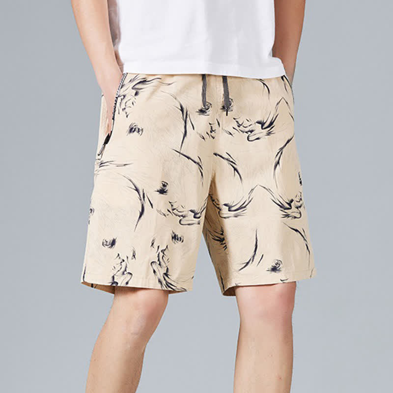 Buddha Stones Pantalones cortos de algodón para hombre con cordón ajustable, estampado abstracto y bolsillos. - image 4