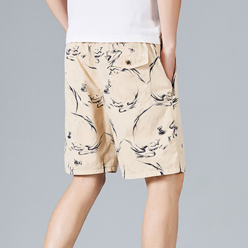 Buddha Stones Pantalones cortos de algodón para hombre con cordón ajustable, estampado abstracto y bolsillos. - image 2