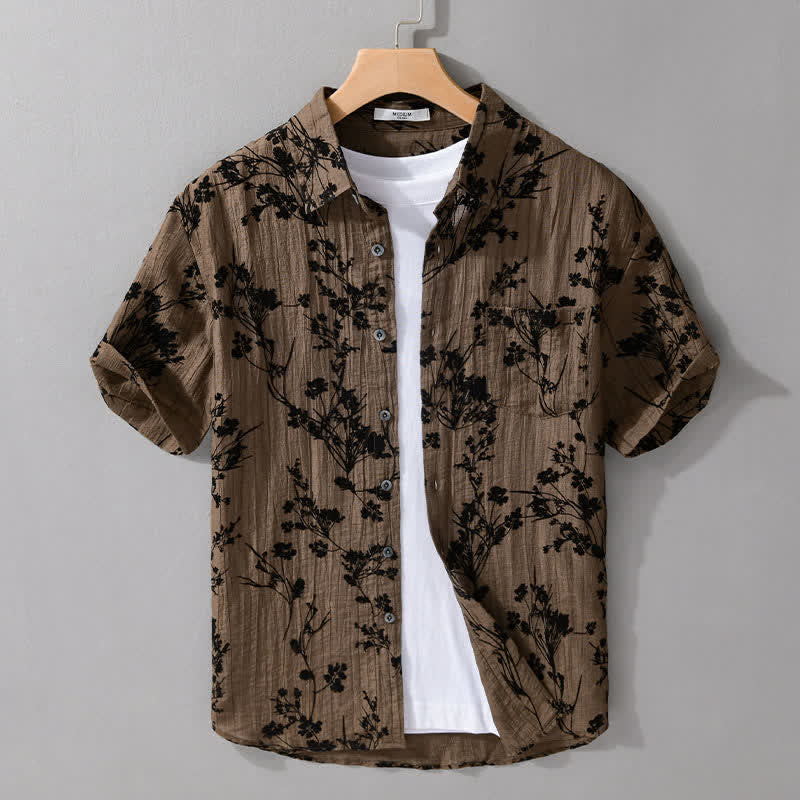Buddha Stones Camisa de manga corta para hombre, estilo casual de verano, con botones y estampado floral. Bolsillo decorativo. - Perú - US/UK/AU44，EU54 (3XL) - image 8