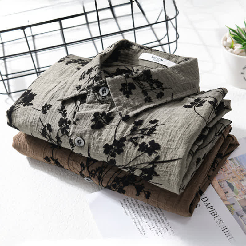 Buddha Stones Camisa de manga corta para hombre, estilo casual de verano, con botones y estampado floral. Bolsillo decorativo. - image 16
