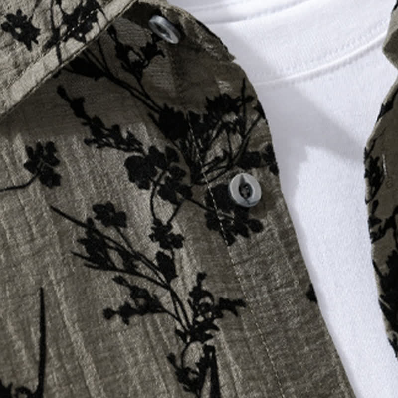 Buddha Stones Camisa de manga corta para hombre, estilo casual de verano, con botones y estampado floral. Bolsillo decorativo. - image 2