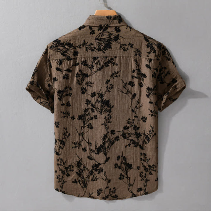 Buddha Stones Camisa de manga corta para hombre, estilo casual de verano, con botones y estampado floral. Bolsillo decorativo. - image 9