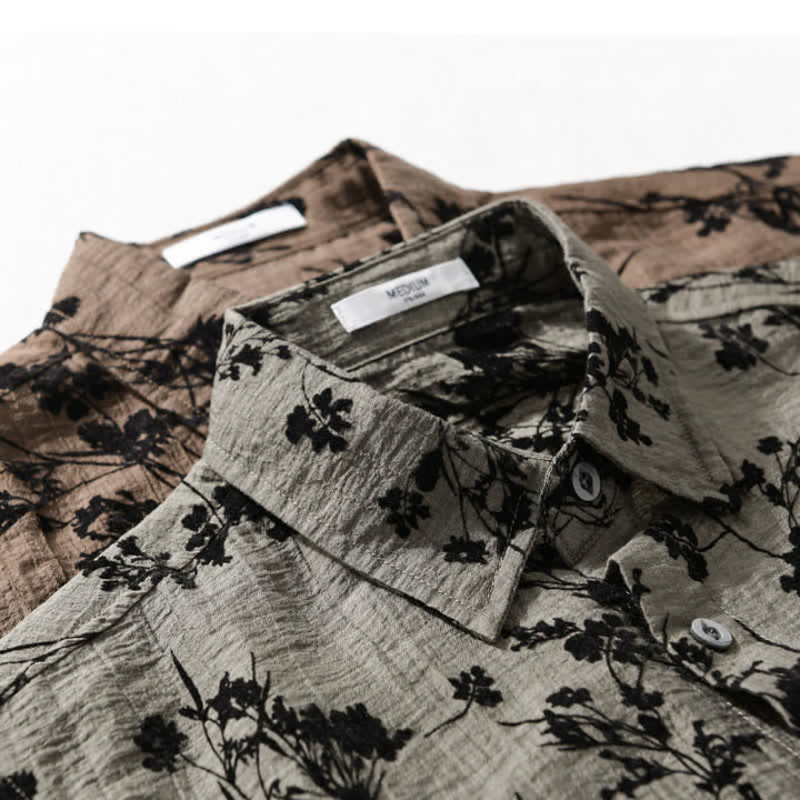 Buddha Stones Camisa de manga corta para hombre, estilo casual de verano, con botones y estampado floral. Bolsillo decorativo. - image 18
