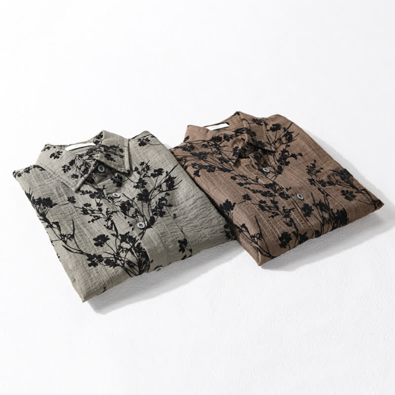 Buddha Stones Camisa de manga corta para hombre, estilo casual de verano, con botones y estampado floral. Bolsillo decorativo. - image 17