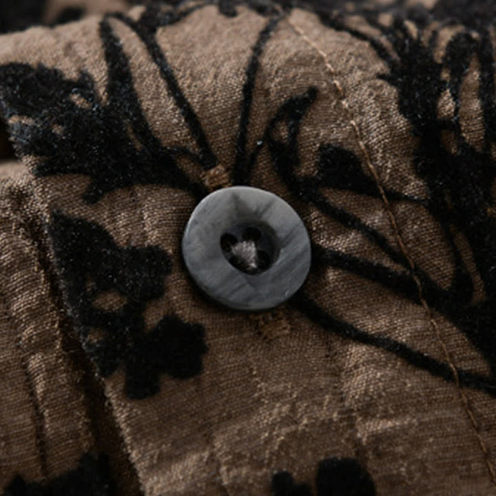 Buddha Stones Camisa de manga corta para hombre, estilo casual de verano, con botones y estampado floral. Bolsillo decorativo. - image 13