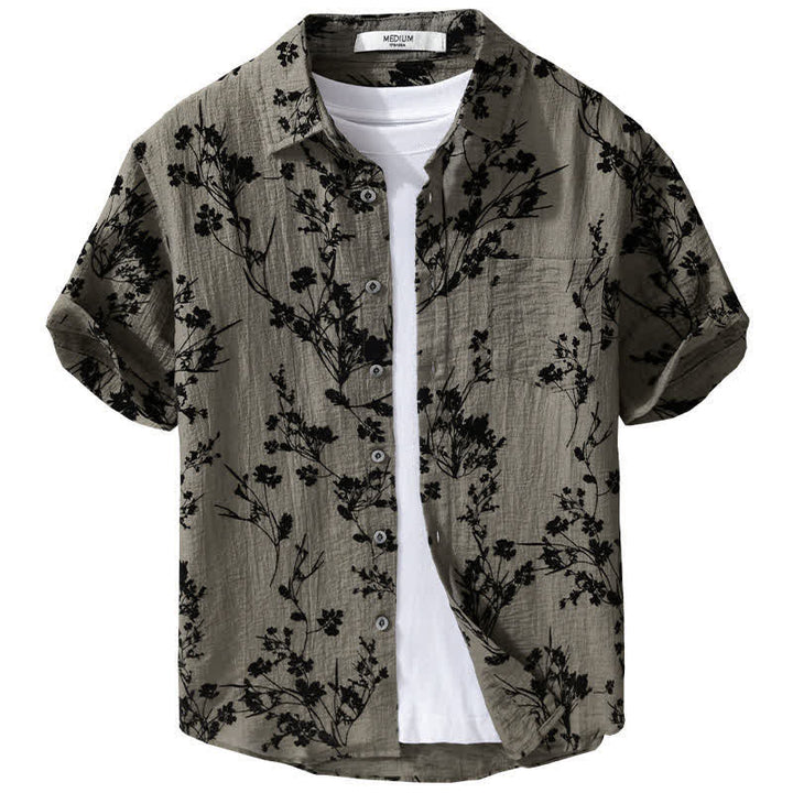 Buddha Stones Camisa de manga corta para hombre, estilo casual de verano, con botones y estampado floral. Bolsillo decorativo. - image 1