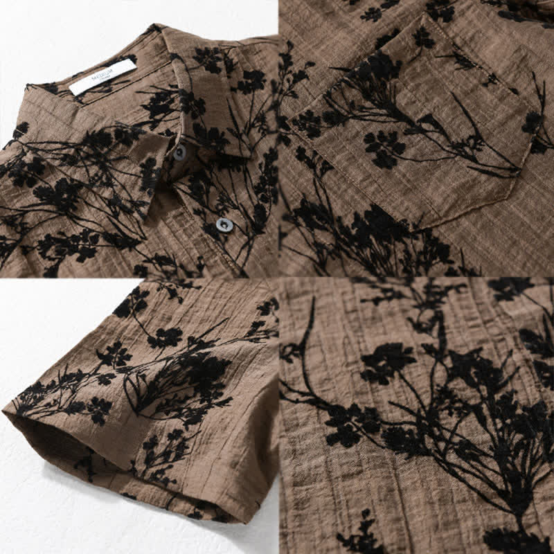 Buddha Stones Camisa de manga corta para hombre, estilo casual de verano, con botones y estampado floral. Bolsillo decorativo. - image 10