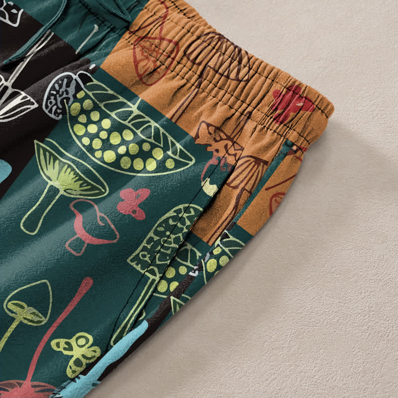 Buddha Stones Pantalones de hombre de algodón con estampado botánico de setas, corte cónico y bolsillos. - image 3