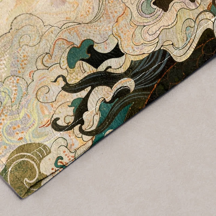 Buddha Stones Pantalones de hombre de algodón con estampado de olas y dragón oriental, corte cónico y bolsillos. - image 2