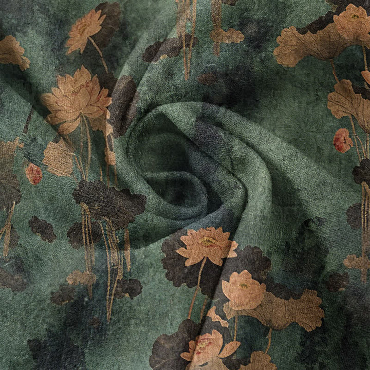 Buddha Stones Camisa de manga corta con medio botón y estampado floral de loto de algodón para hombre - image 4