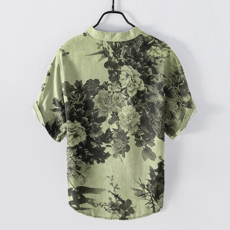 Buddha Stones Camisa de manga corta con medio botón y estampado floral de Cotton Ink para hombre - image 8
