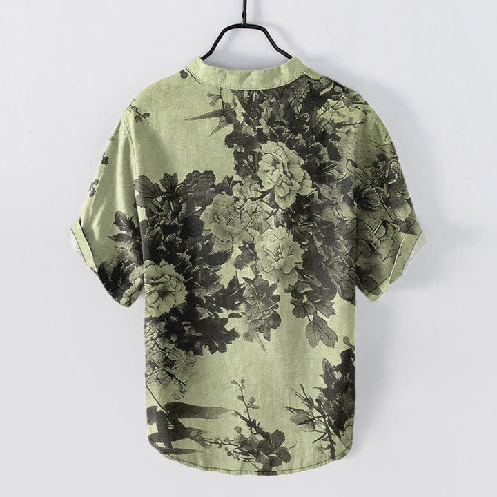 Buddha Stones Camisa de manga corta con medio botón y estampado floral de Cotton Ink para hombre - image 8