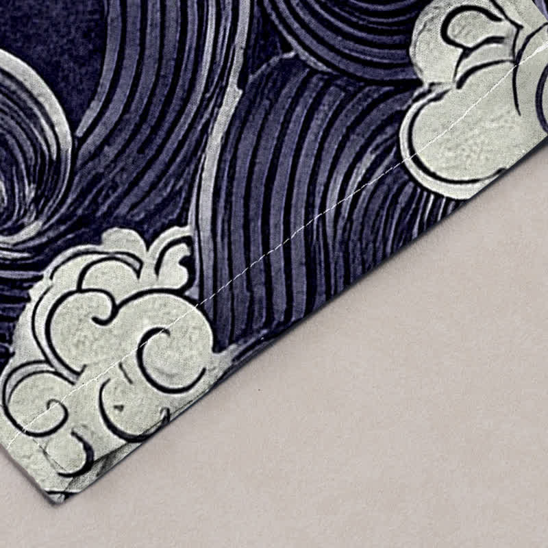Buddha Stones Pantalones de hombre de algodón con estampado de nubes y ondas, corte cónico y bolsillos. - image 2