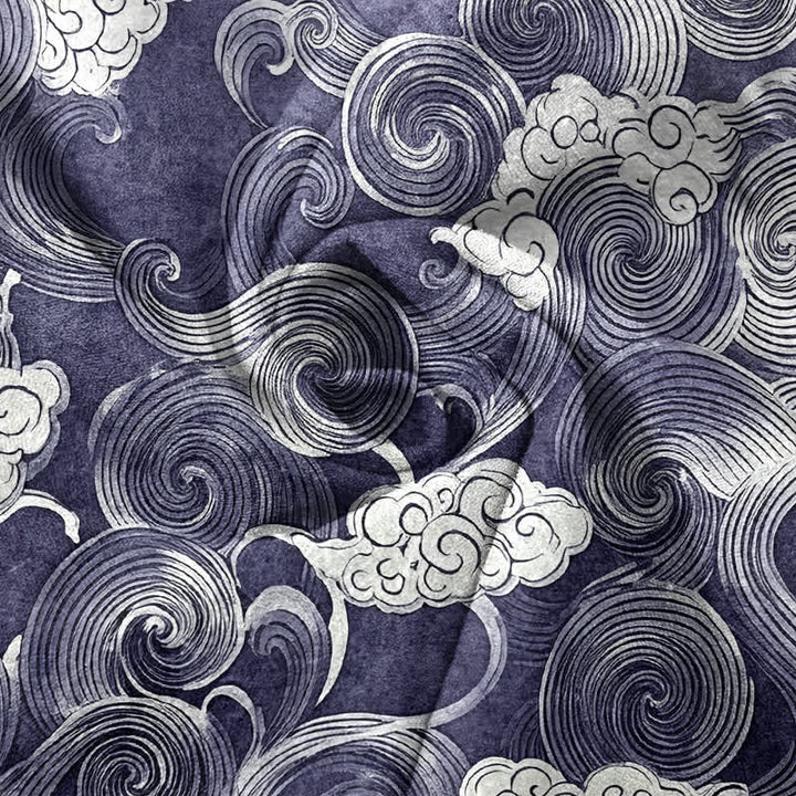 Buddha Stones Pantalones de hombre de algodón con estampado de nubes y ondas, corte cónico y bolsillos. - image 3