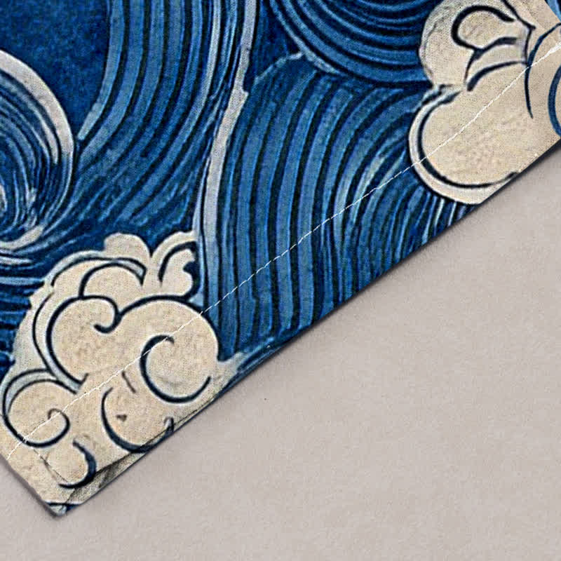 Buddha Stones Pantalones de hombre de algodón con estampado de nubes y ondas, corte cónico y bolsillos. - image 6