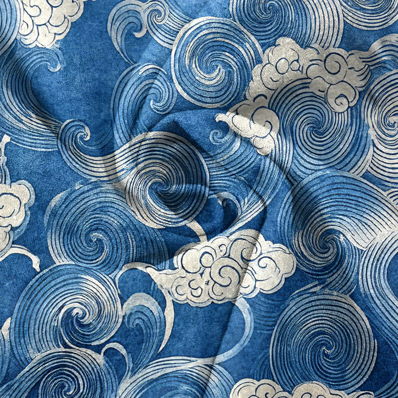 Buddha Stones Pantalones de hombre de algodón con estampado de nubes y ondas, corte cónico y bolsillos. - image 7