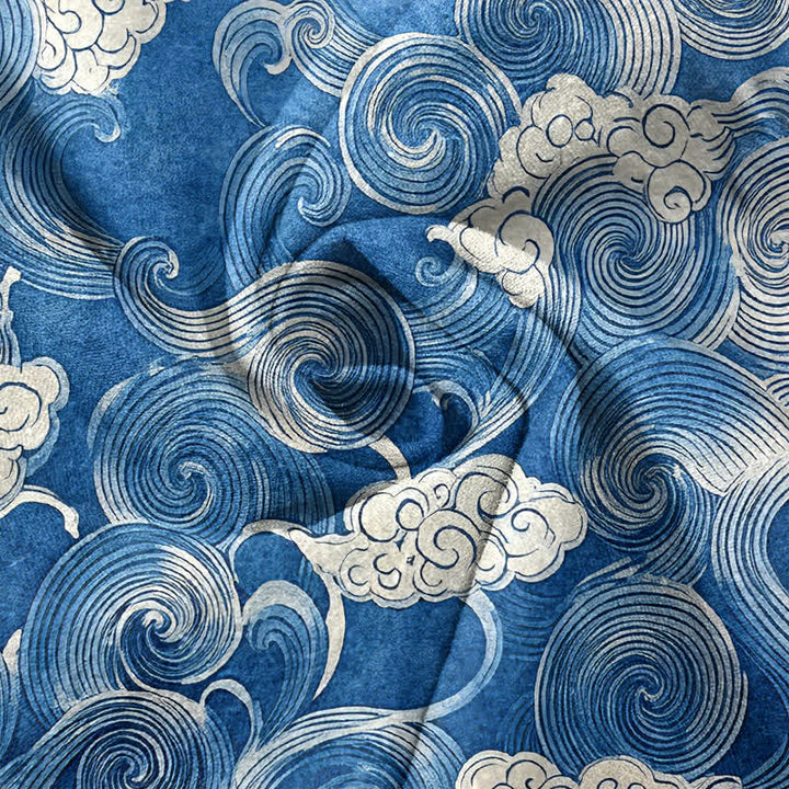 Buddha Stones Pantalones de hombre de algodón con estampado de nubes y ondas, corte cónico y bolsillos. - image 7