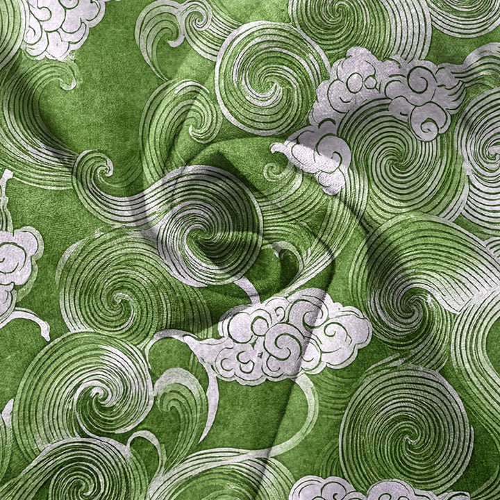 Buddha Stones Pantalones de hombre de algodón con estampado de nubes y ondas, corte cónico y bolsillos. - image 11