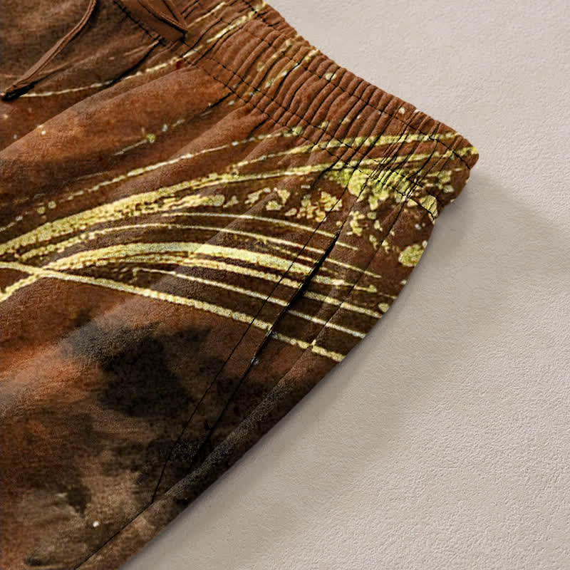 Buddha Stones Pantalones de hombre de algodón con estampado floral de estrellas, corte ajustado y bolsillos. - image 11
