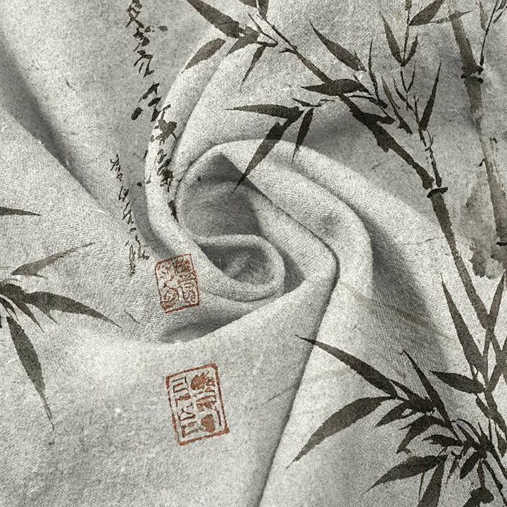 Buddha Stones Pantalones de hombre de algodón con estampado de hojas de bambú y corte ajustado, con bolsillos. - image 3
