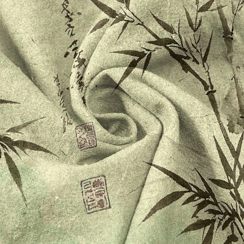 Buddha Stones Pantalones de hombre de algodón con estampado de hojas de bambú y corte ajustado, con bolsillos. - image 7