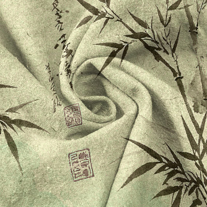 Buddha Stones Pantalones de hombre de algodón con estampado de hojas de bambú y corte ajustado, con bolsillos. - image 7