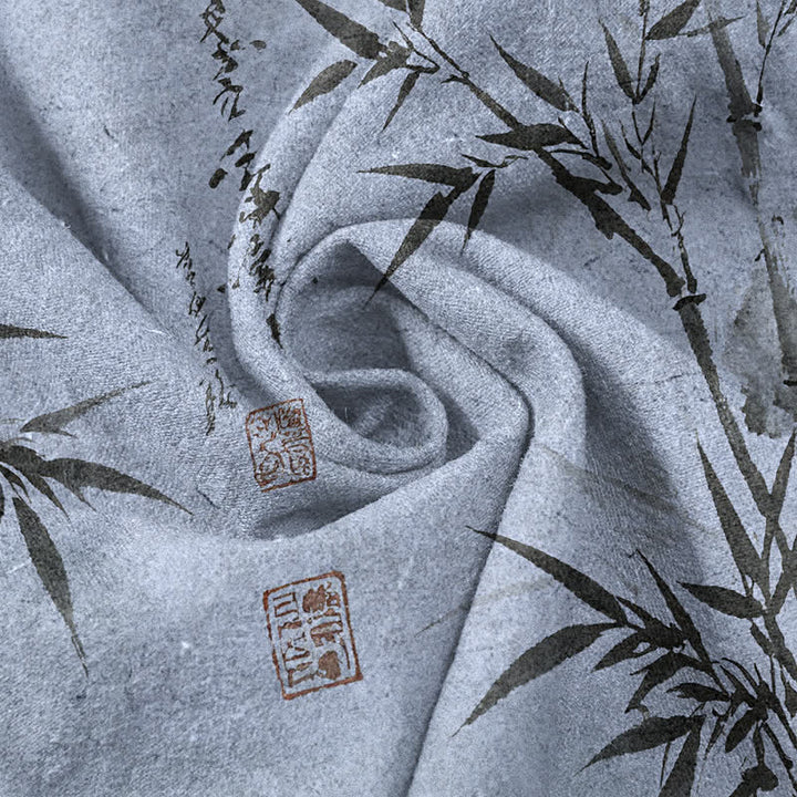 Buddha Stones Pantalones de hombre de algodón con estampado de hojas de bambú y corte ajustado, con bolsillos. - image 11