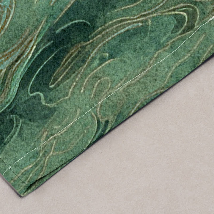 Buddha Stones Pantalones de hombre de algodón con estampado de grullas y pinos, corte cónico y bolsillos. - image 10