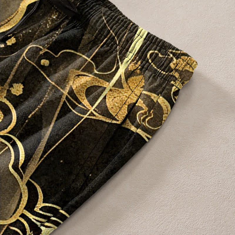 Buddha Stones Pantalones de hombre de algodón con estampado de nube de loto y corte ajustado, con bolsillos. - image 3