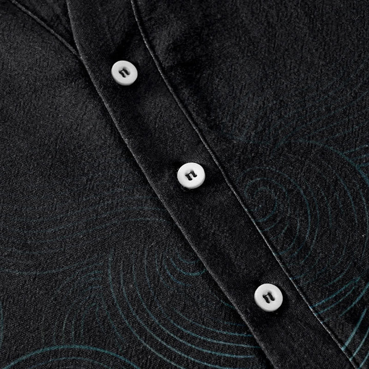 Buddha Stones Camisa de manga corta con medio botón y estampado de ondas concéntricas de algodón para hombre - image 3