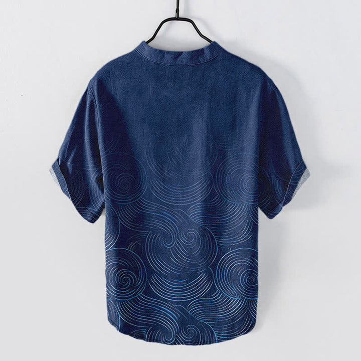 Buddha Stones Camisa de manga corta con medio botón y estampado de ondas concéntricas de algodón para hombre - image 8
