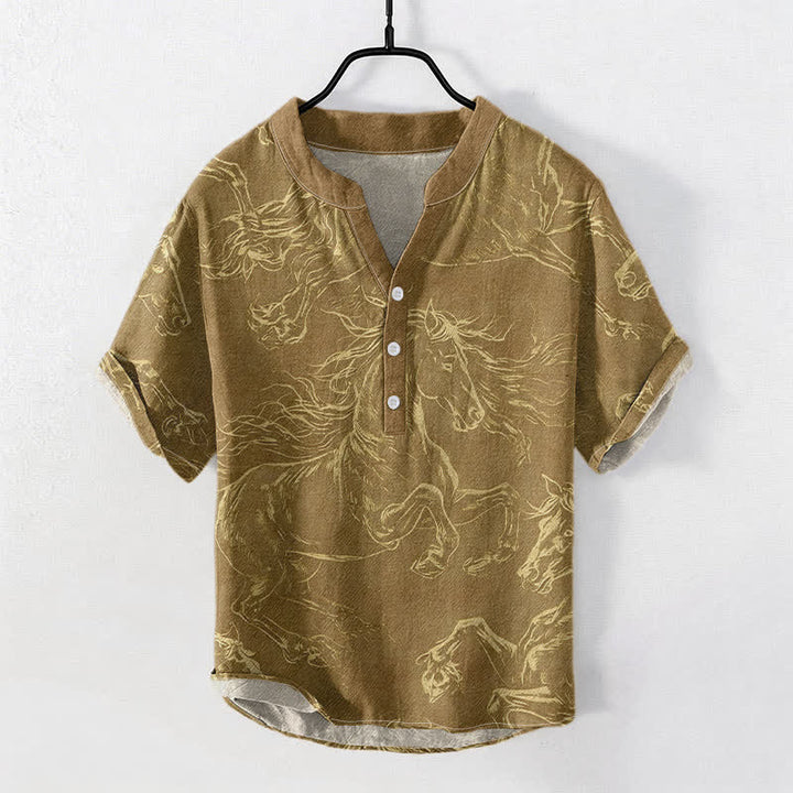 Buddha Stones Camisa de manga corta con medio botón para hombre, de algodón, con estampado de caballo al galope. - Perú - US/UK/AU50, EU60 (5XL) - image 3