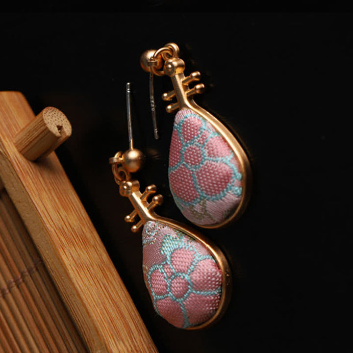 Buddha Stones Pendientes de lágrima artesanales con diseño floral de brocado Song Pipa y forma de pipa. - image 6