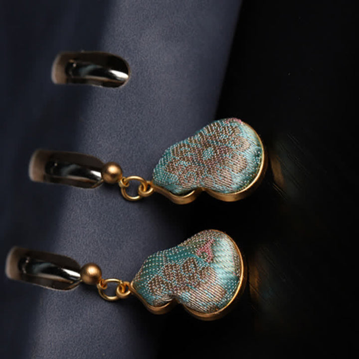 Buddha Stones Pendientes colgantes artesanales con forma de calabaza y diseño floral de brocado Song. - image 4
