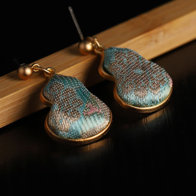 Buddha Stones Pendientes colgantes artesanales con forma de calabaza y diseño floral de brocado Song. - image 5